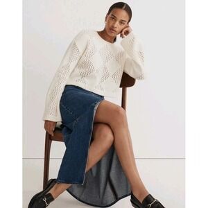 Madewell Diamond-Stitch Crewneck Crop Sweater Off White Size XL Relaxed‎ Fit